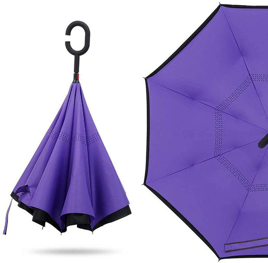 SKYTONE Reverse Travel C Type Handle Double Layer Umbrella (Purple)