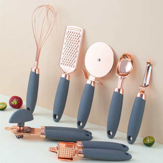 SKYTONE Kitchen Tools 7 Pcs Pure Copper Soft Silicone Touch Handles (Grey color)