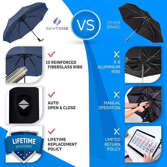 SKYTONE Umbrella for Men and Women– 3 Fold with Auto Open and Close 43 Inch Large Umbrella