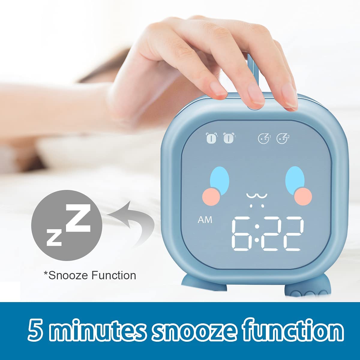 Kids Digital Alarm Clock for Kids Bedroom Cute Dinosaur (Blue)