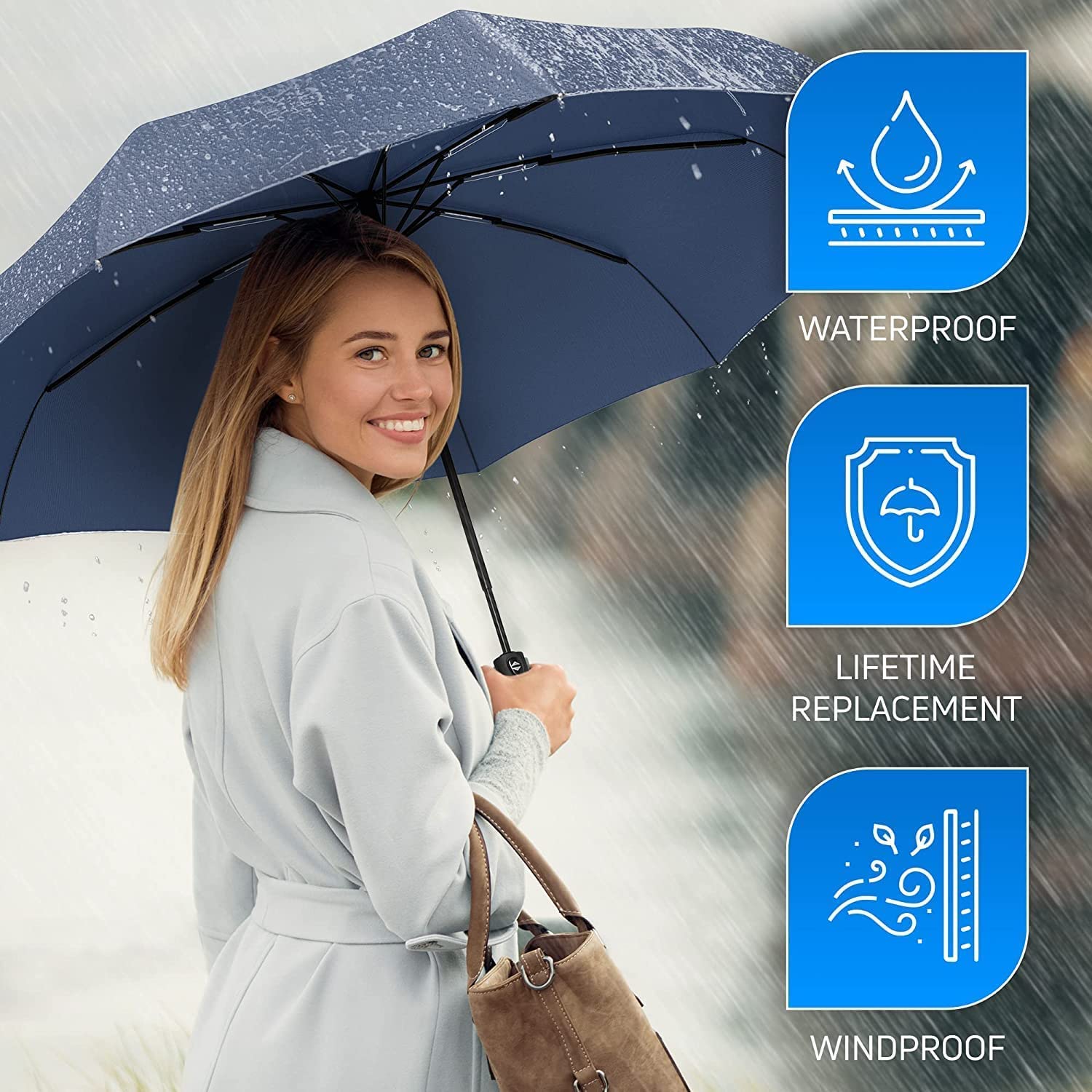 SKYTONE Umbrella for Men and Women– 3 Fold with Auto Open and Close 43 Inch Large Umbrella (BLUE)