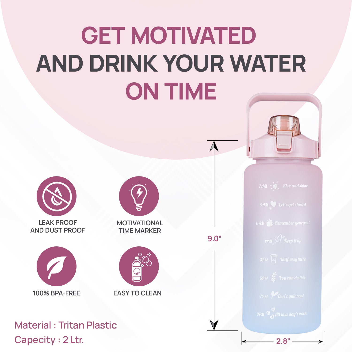 SKYTONE 2Ltr Motivational GYM Water Bottle