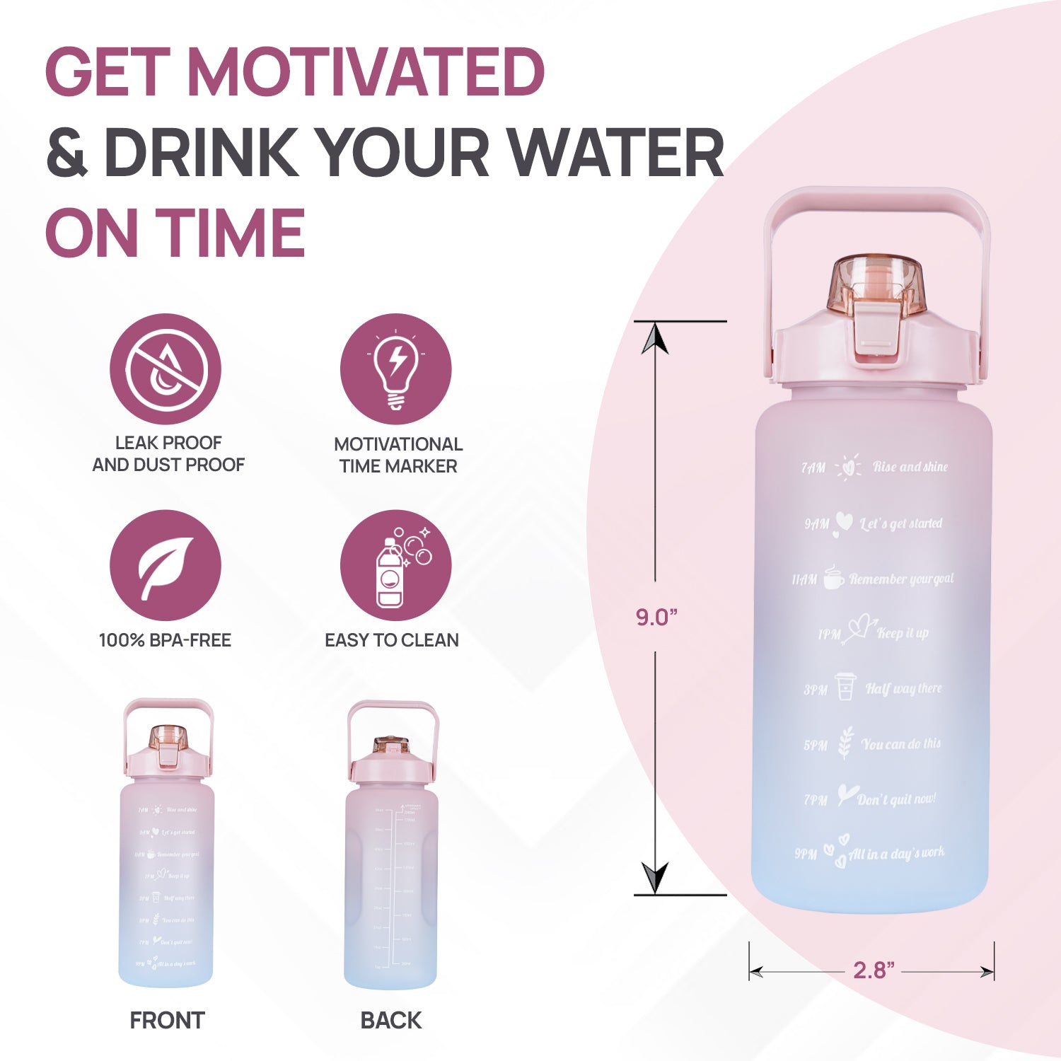 SKYTONE 2Ltr Motivational GYM Water Bottle