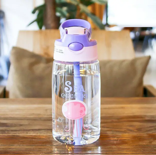 480ml Kids School Water Bottle With Funny Straw Toddler Leak Proof