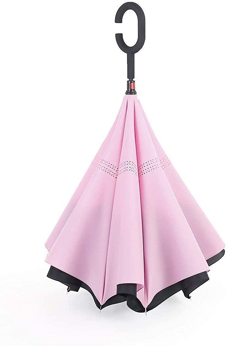 SKYTONE Reverse Travel C Type Handle Double Layer Umbrella (Pink)