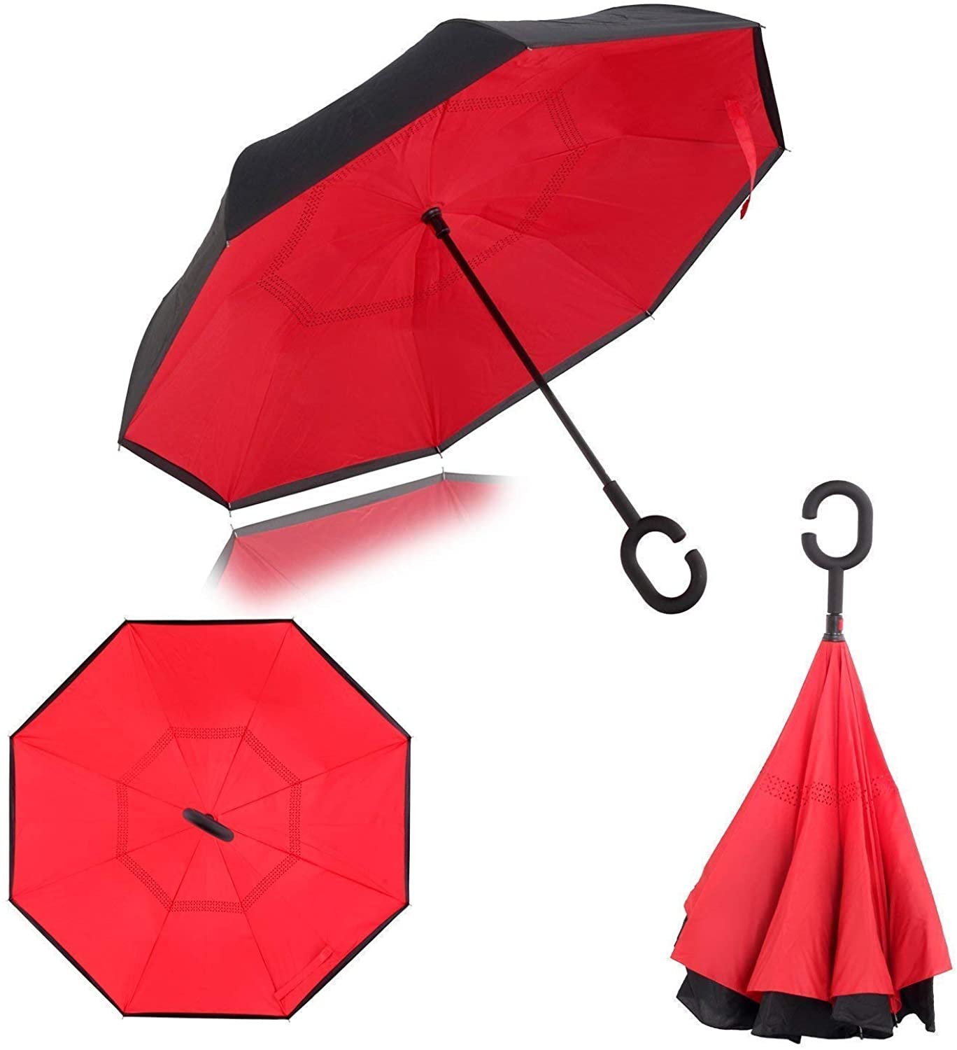 SKYTONE Reverse Travel C Type Handle Double Layer Umbrella (Red)