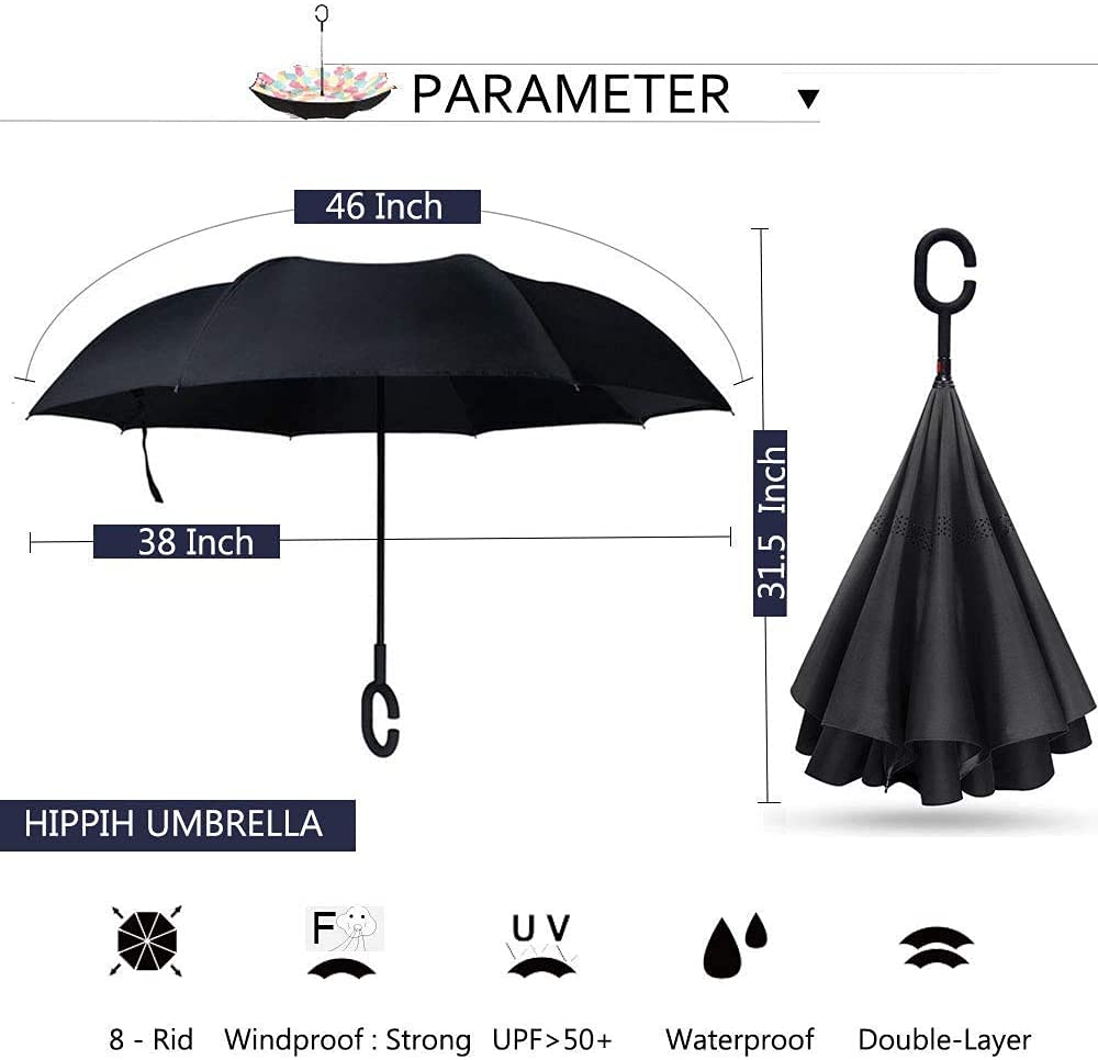 SKYTONE Reverse Travel C Type Handle Double Layer Umbrella (Black)