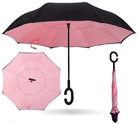 SKYTONE Reverse Travel C Type Handle Double Layer Umbrella (Pink)
