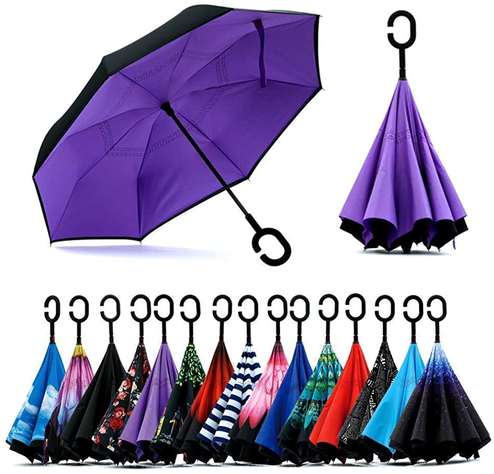 SKYTONE Reverse Travel C Type Handle Double Layer Umbrella (Purple)