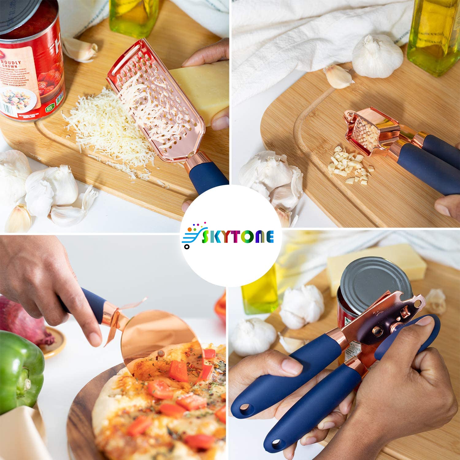 SKYTONE Kitchen Tools 7 Pcs Pure Copper Soft Silicone Touch Handles (Blue color)